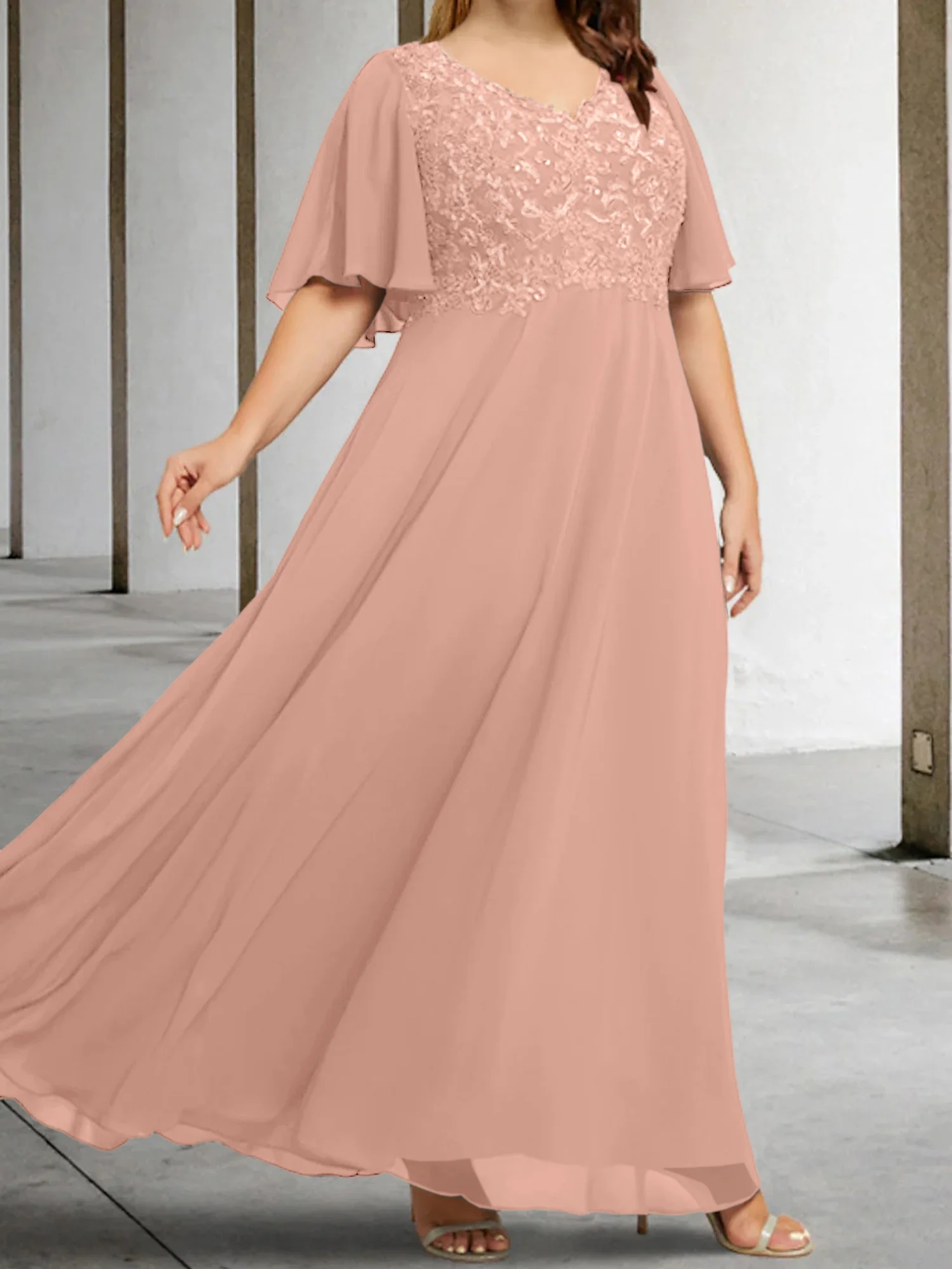 A-Line/Princess V-Neck Half Sleeves Floor-Length Mother of the Bride Dresses with Applique - Image 25