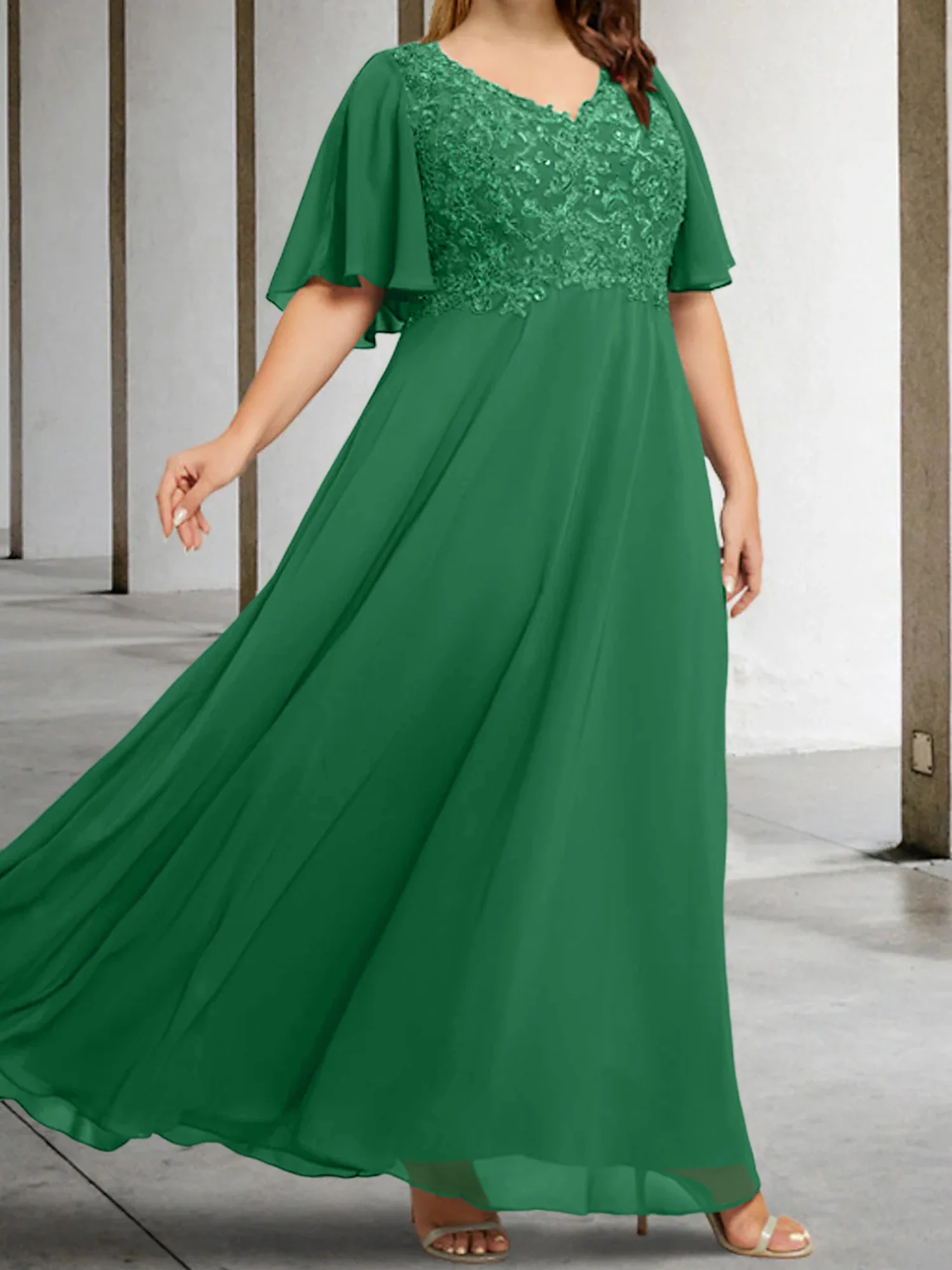 A-Line/Princess V-Neck Half Sleeves Floor-Length Mother of the Bride Dresses with Applique - Image 27