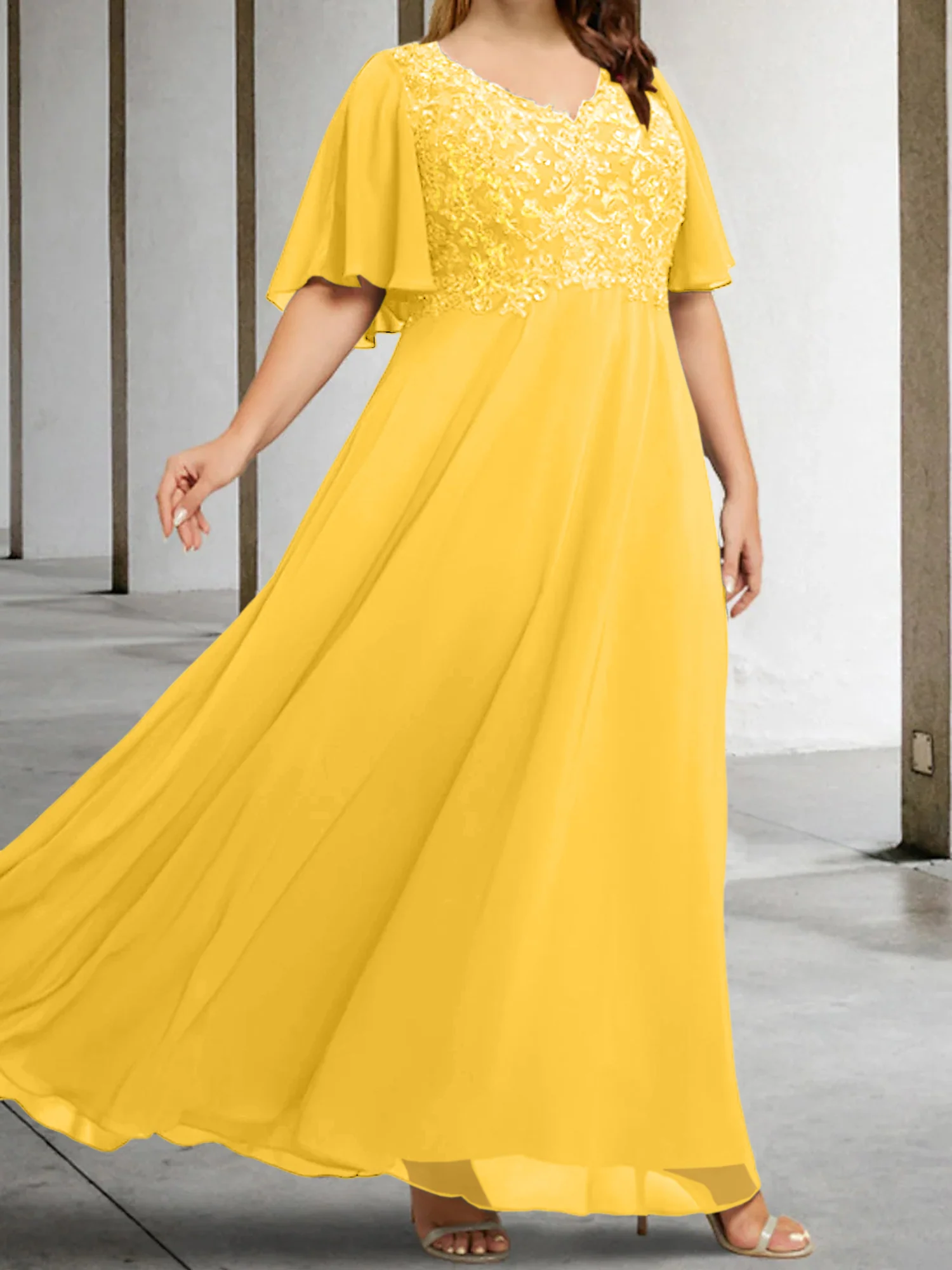 A-Line/Princess V-Neck Half Sleeves Floor-Length Mother of the Bride Dresses with Applique - Image 31