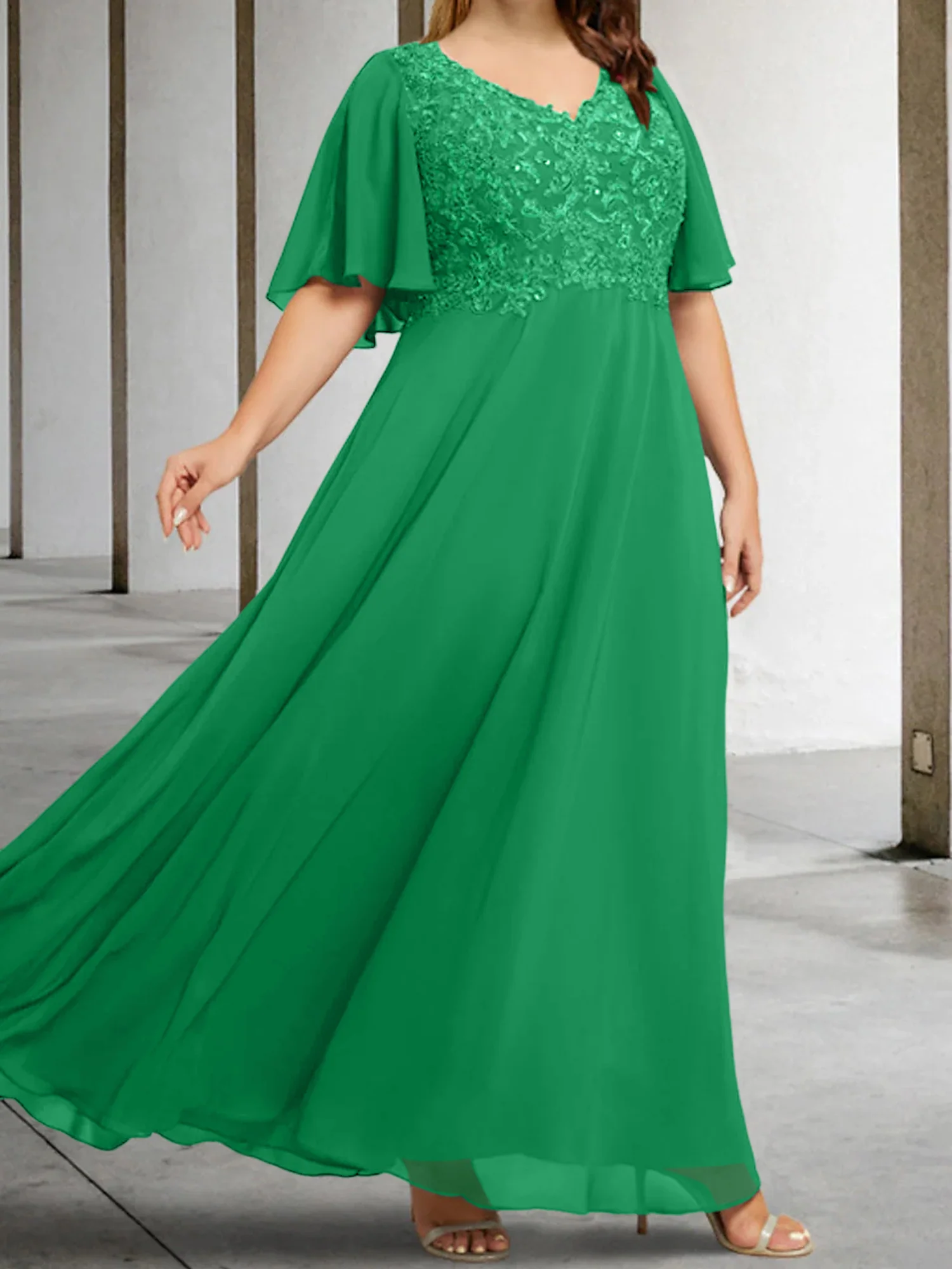 A-Line/Princess V-Neck Half Sleeves Floor-Length Mother of the Bride Dresses with Applique - Image 34