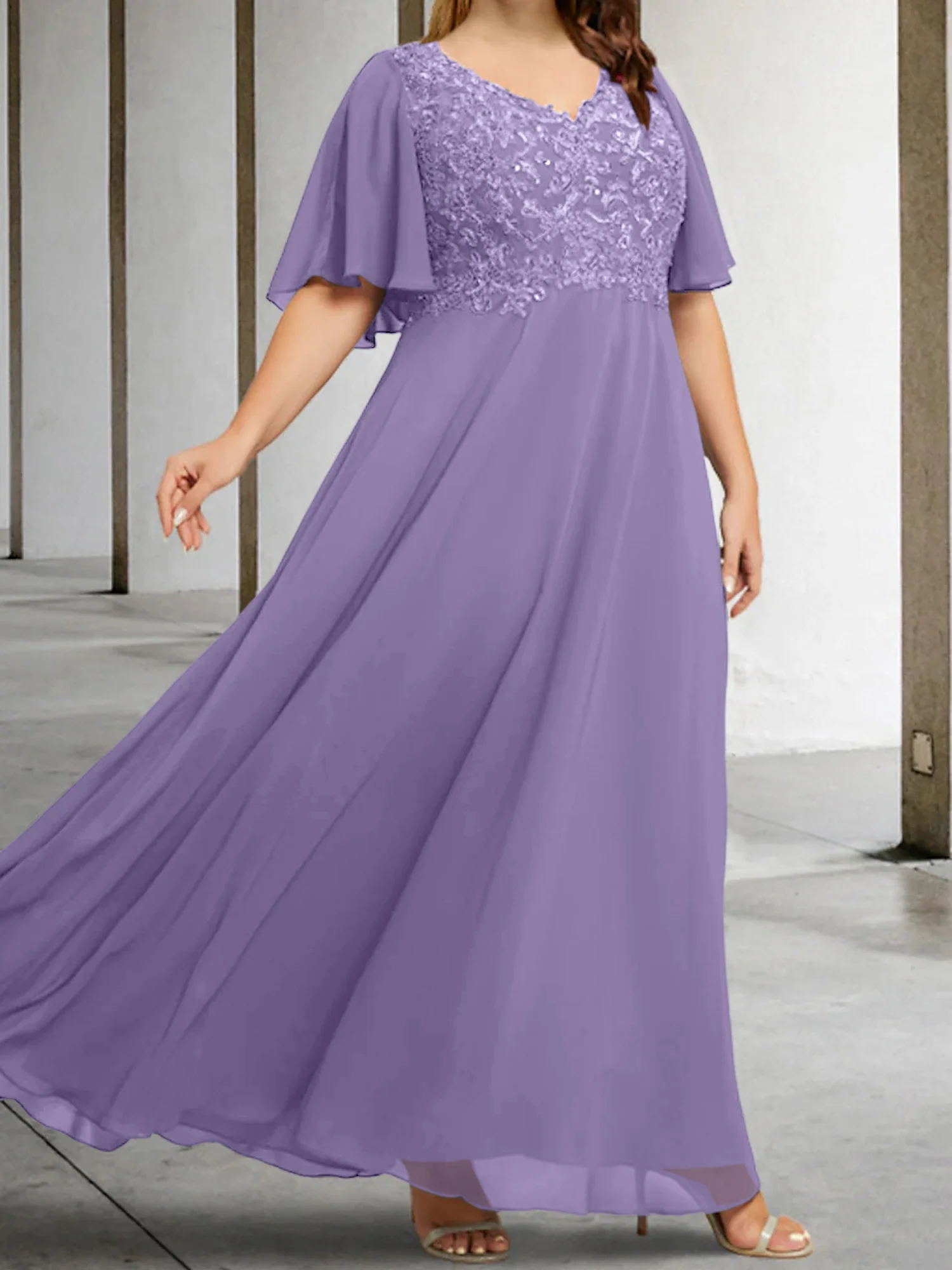 A-Line/Princess V-Neck Half Sleeves Floor-Length Mother of the Bride Dresses with Applique - Image 40