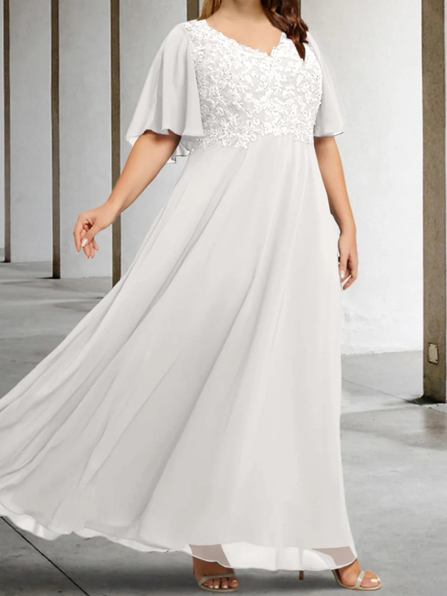 A-Line/Princess V-Neck Half Sleeves Floor-Length Mother of the Bride Dresses with Applique - Image 49