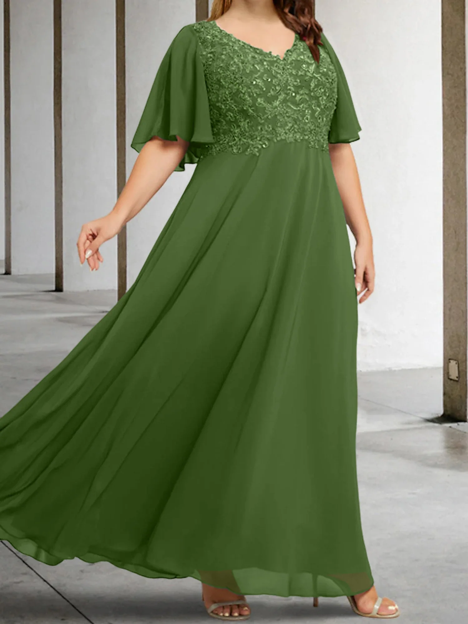A-Line/Princess V-Neck Half Sleeves Floor-Length Mother of the Bride Dresses with Applique - Image 50
