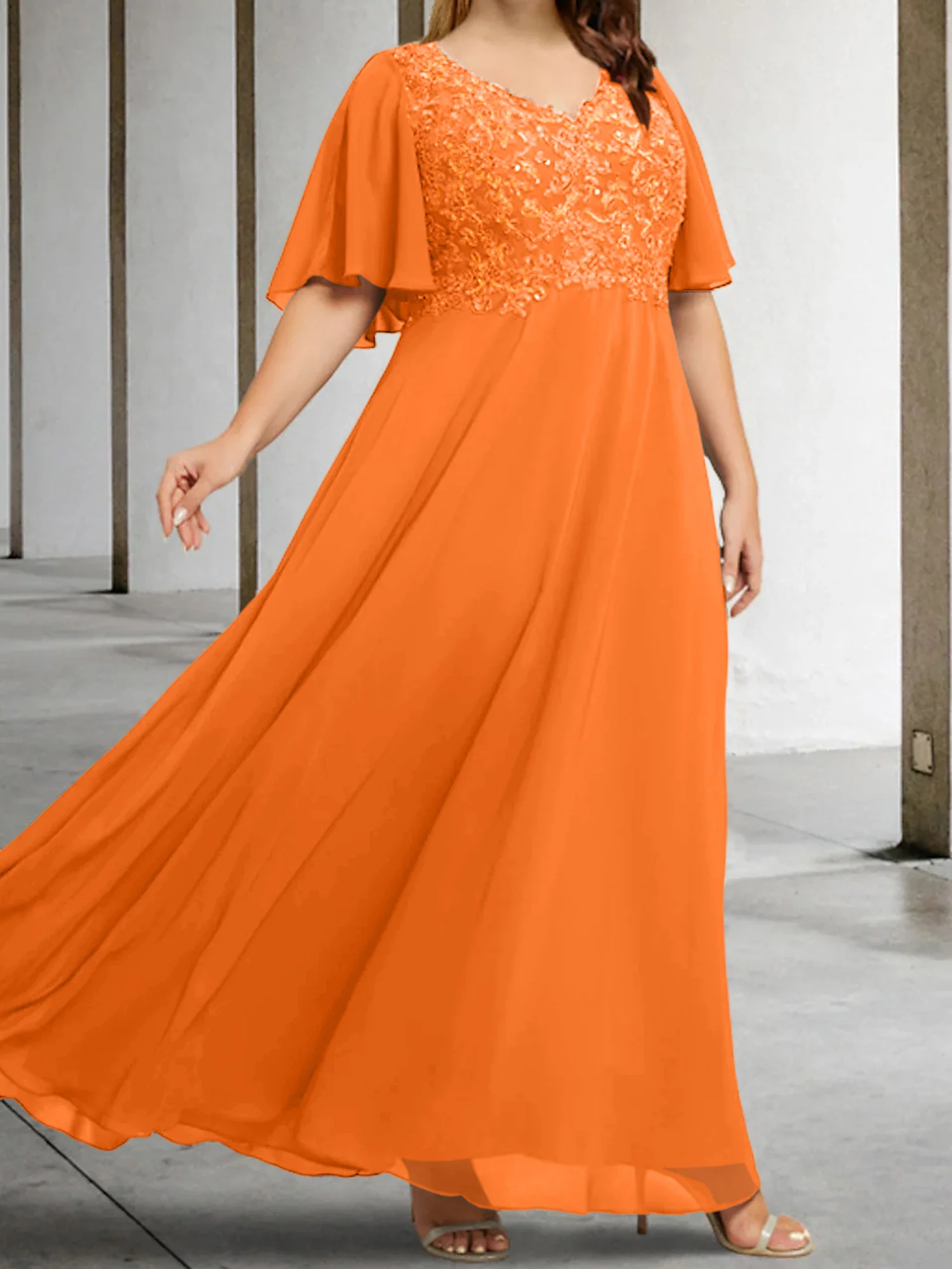 A-Line/Princess V-Neck Half Sleeves Floor-Length Mother of the Bride Dresses with Applique - Image 51