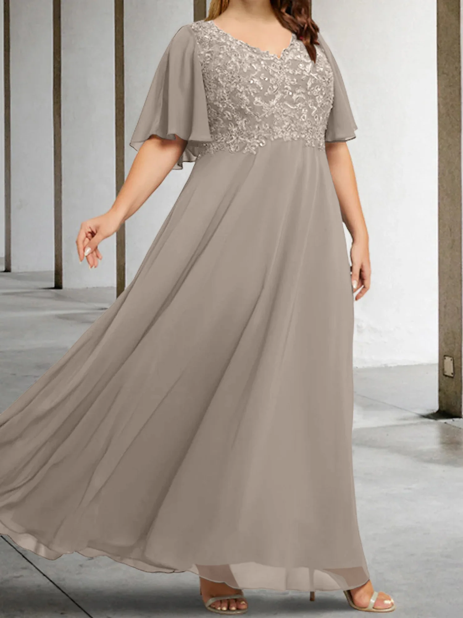 A-Line/Princess V-Neck Half Sleeves Floor-Length Mother of the Bride Dresses with Applique - Image 68