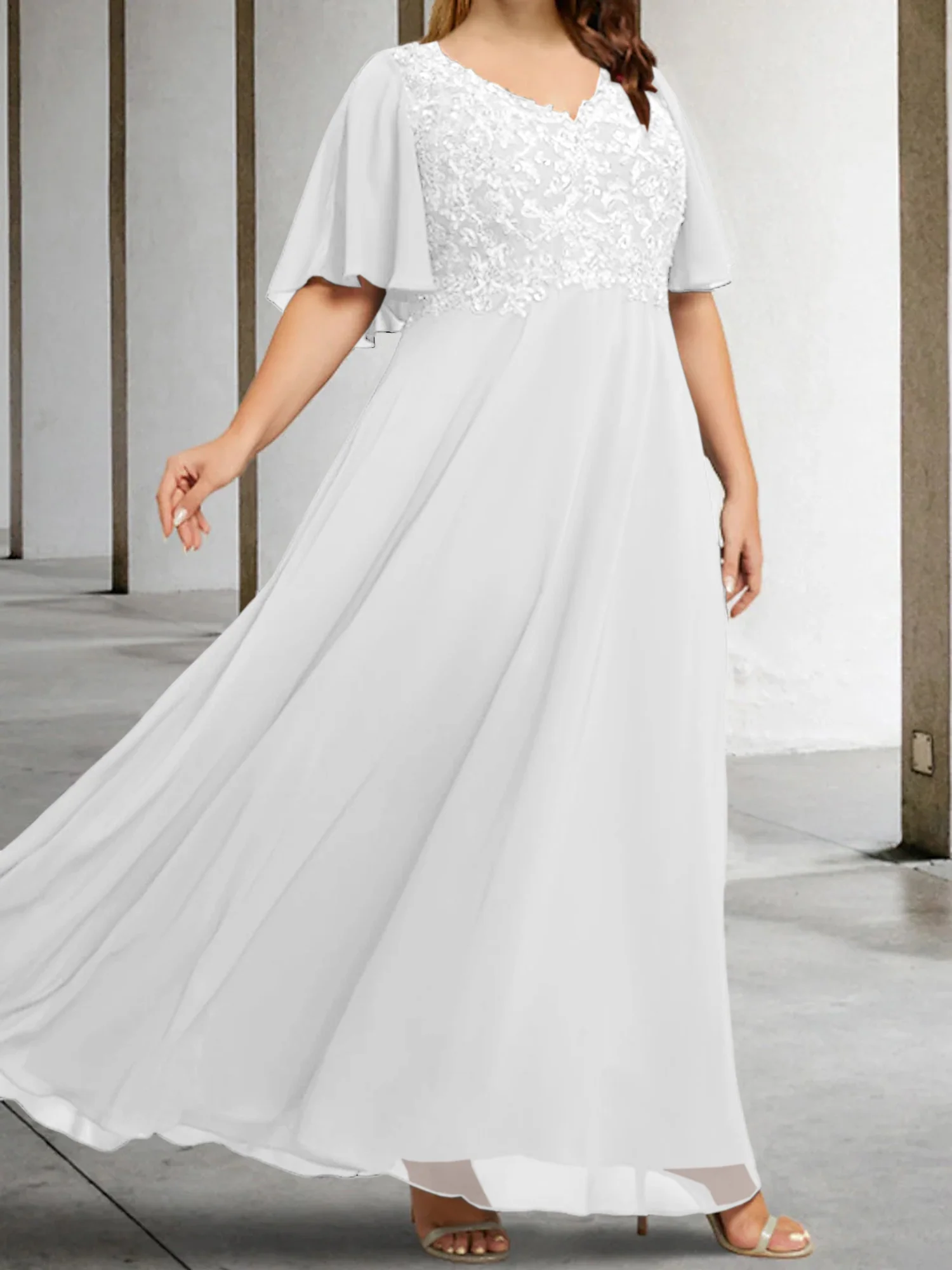A-Line/Princess V-Neck Half Sleeves Floor-Length Mother of the Bride Dresses with Applique - Image 71
