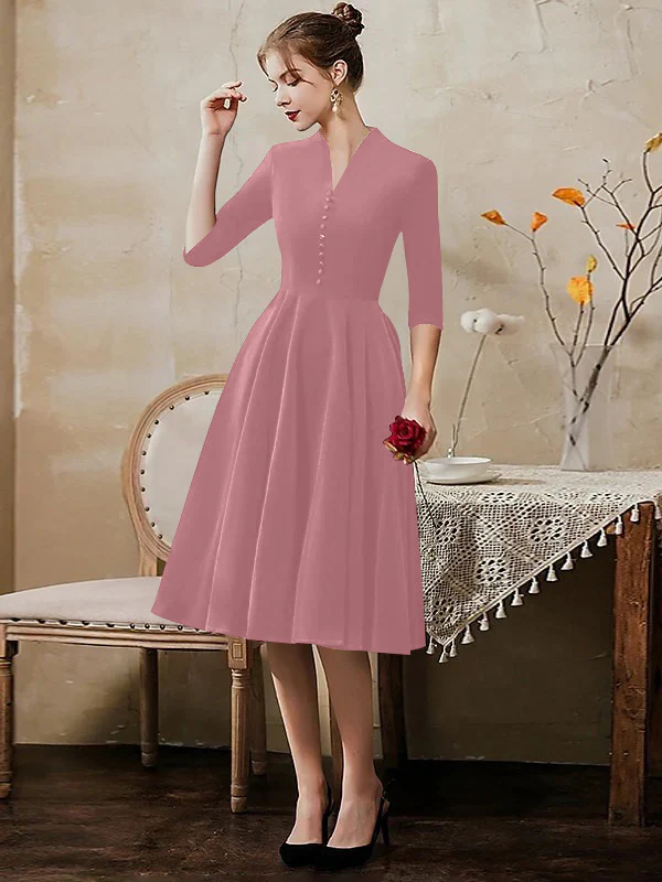 A-Line/Princess V-Neck Half Sleeves Tea-Length Cocktail Dresses with Sleek - Image 12