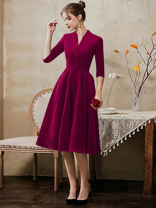 A-Line/Princess V-Neck Half Sleeves Tea-Length Cocktail Dresses with Sleek - Image 22