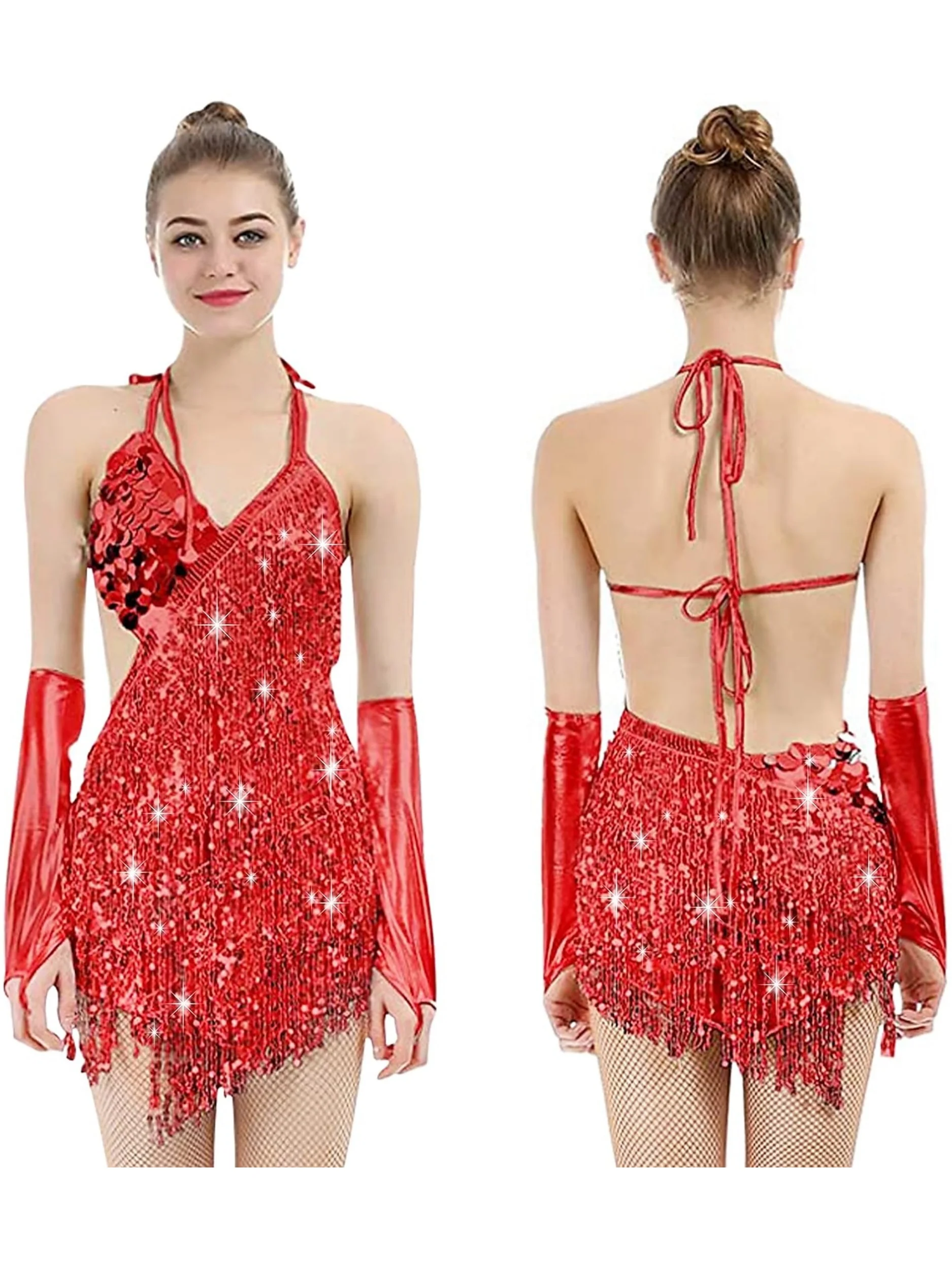 A-Line/Princess V-Neck Halter Sleeveless Short/Mini Vintage Dress with Sequins & Tassel Fringe - Image 5