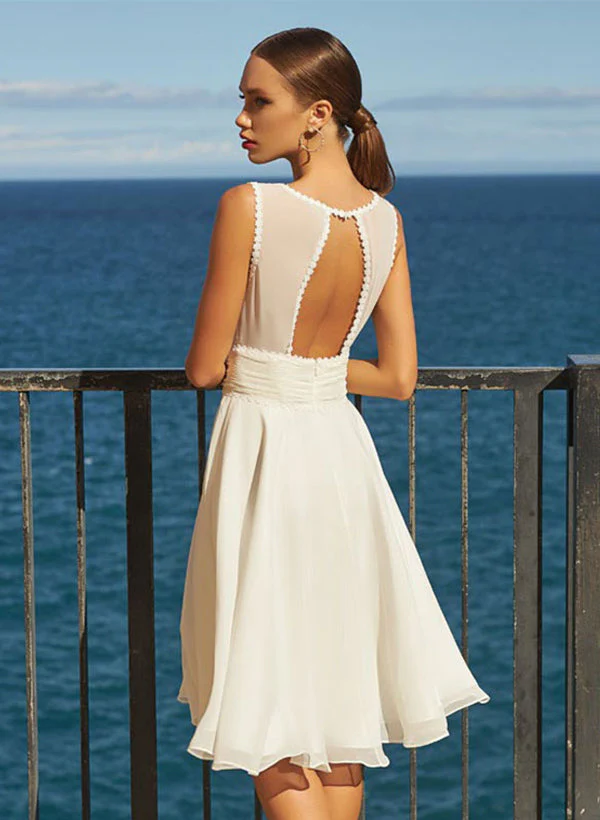 A-Line/Princess V-Neck Knee-Length Wedding Dress - Image 2