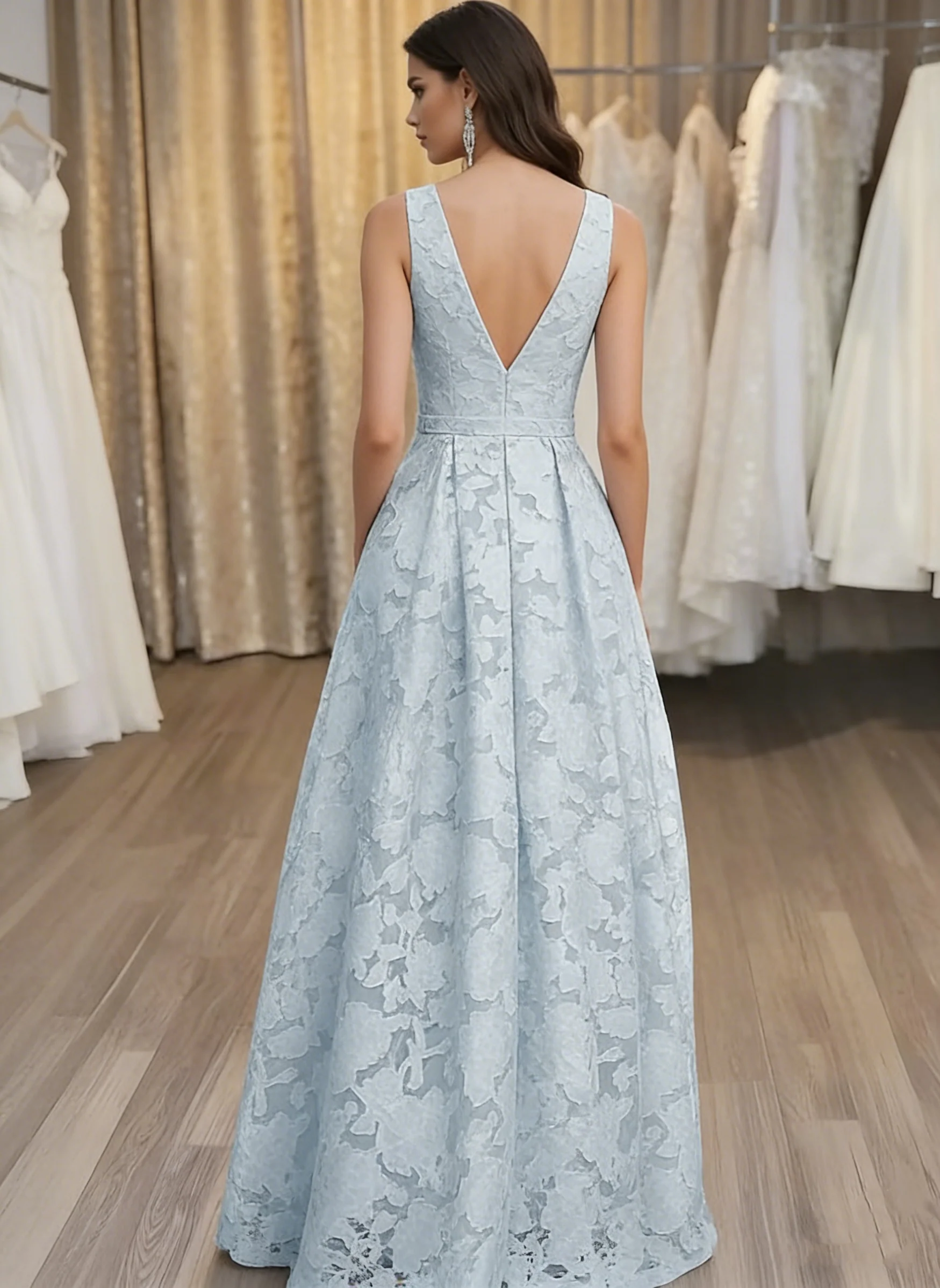 A-Line/Princess V-Neck Lace Floral Evening Dresses Floor-Length Sleeveless Party Dresses - Image 2