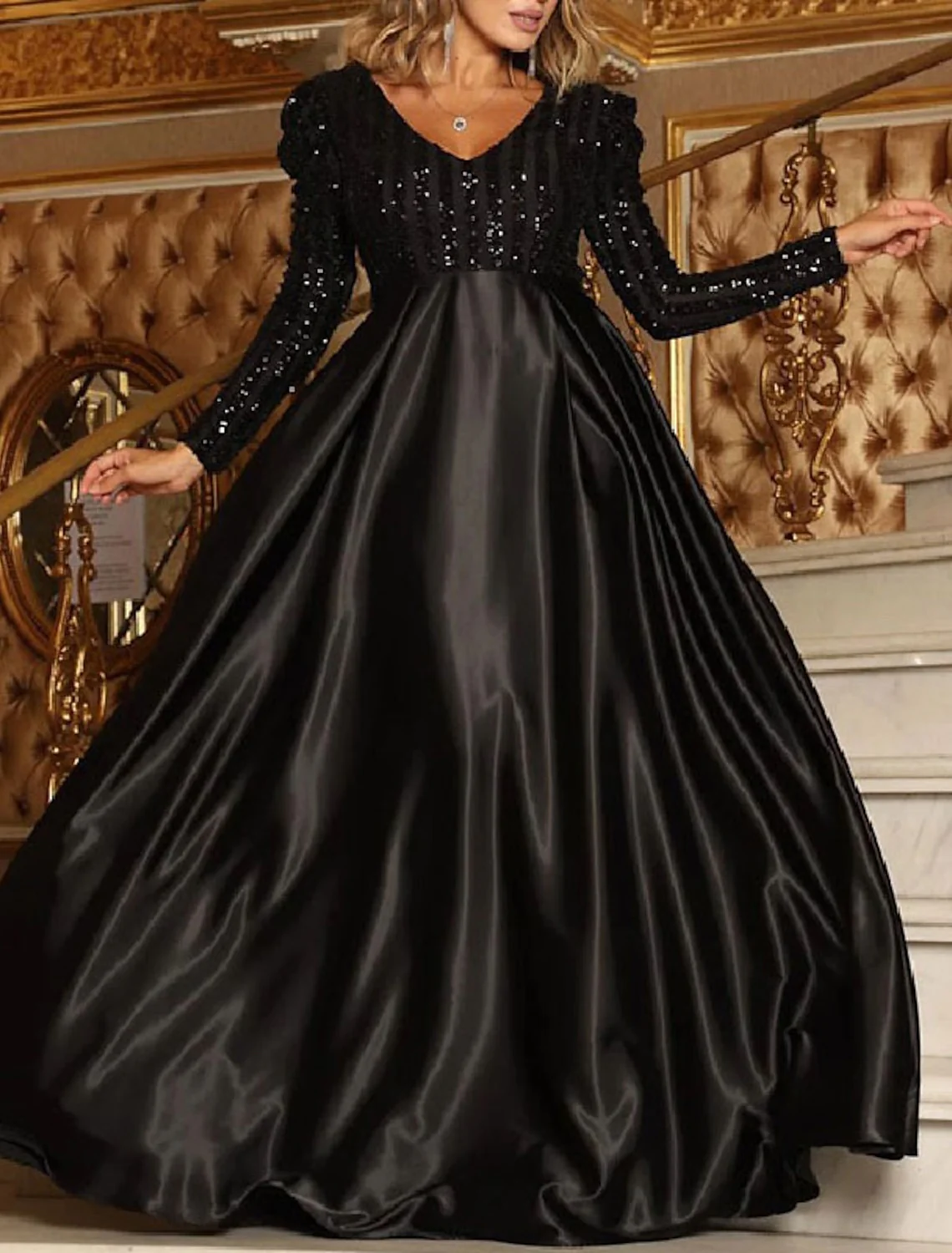 A-Line/Princess V-Neck Long sleeves Prom Evening Dresses with Sequins - Image 4