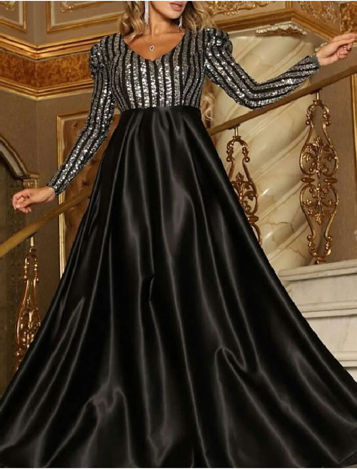 A-Line/Princess V-Neck Long sleeves Prom Evening Dresses with Sequins - Image 5