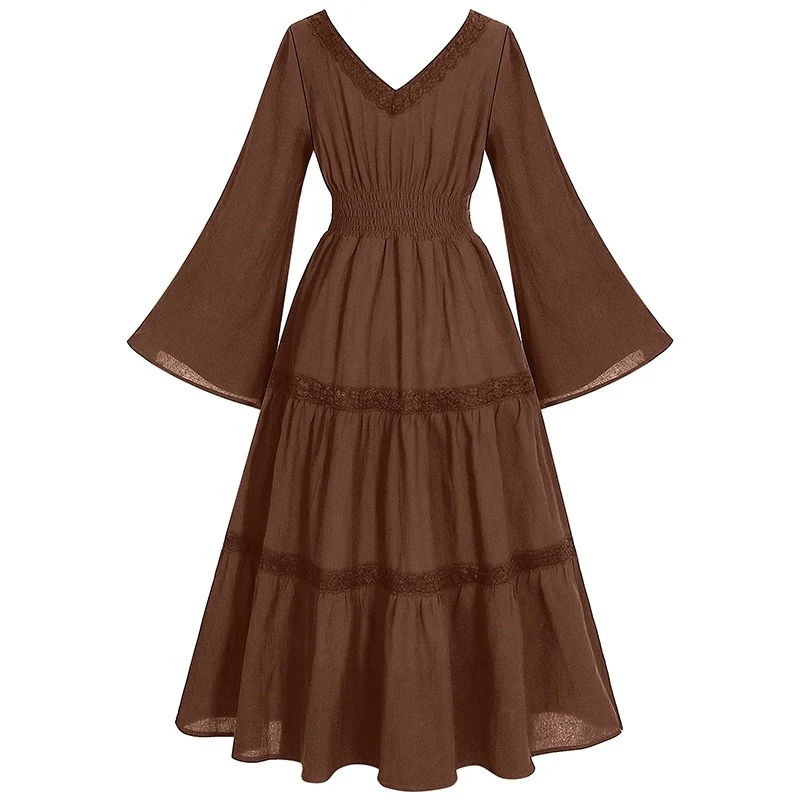 A-Line/Princess V-Neck Long Sleeves Tea-Length Elegant Medieval Renaissance Cocktail Dress - Image 6