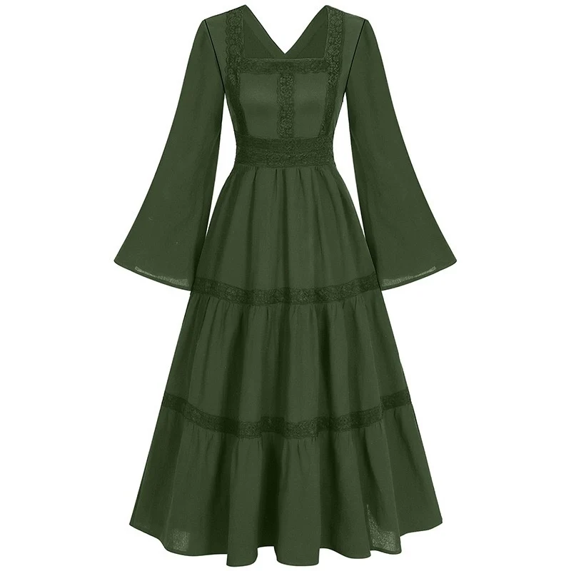 A-Line/Princess V-Neck Long Sleeves Tea-Length Elegant Medieval Renaissance Cocktail Dress - Image 7