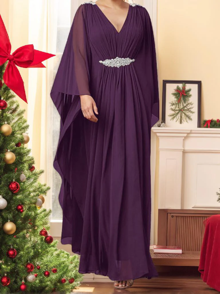 A-Line/Princess V-Neck Mother of the Bride Dresses with Rhinestones - Image 3