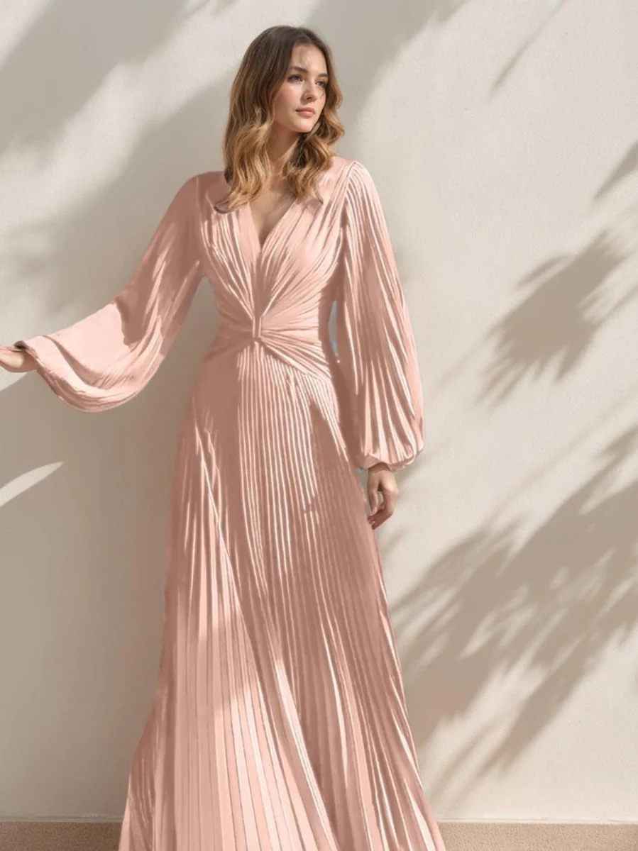 A-Line/Princess V-Neck Mother of the Bride Dresses with Ruched - Image 4