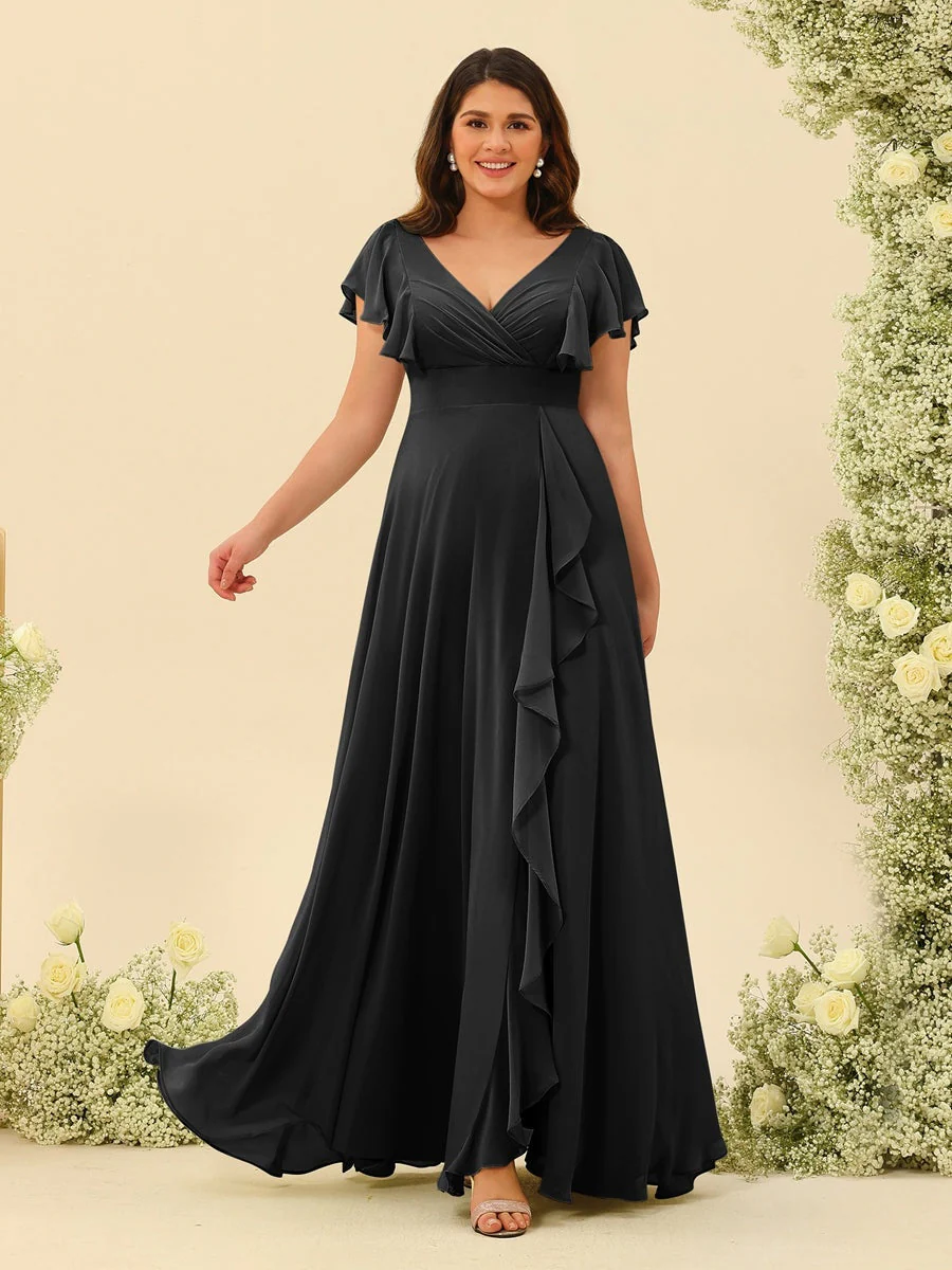 A-Line/Princess V-Neck Plus Size Bridesmaid Dresses with Ruffles - Image 14