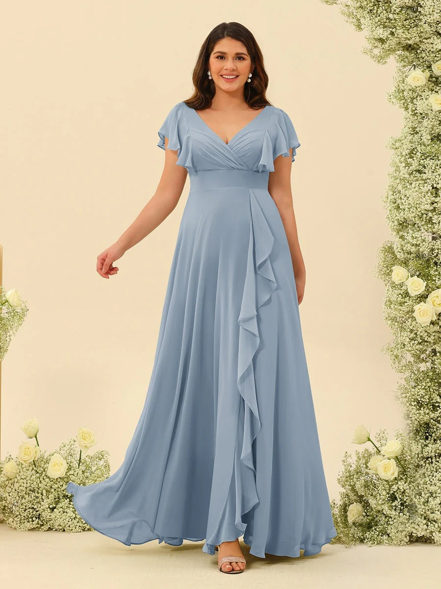 A-Line/Princess V-Neck Plus Size Bridesmaid Dresses with Ruffles - Image 5