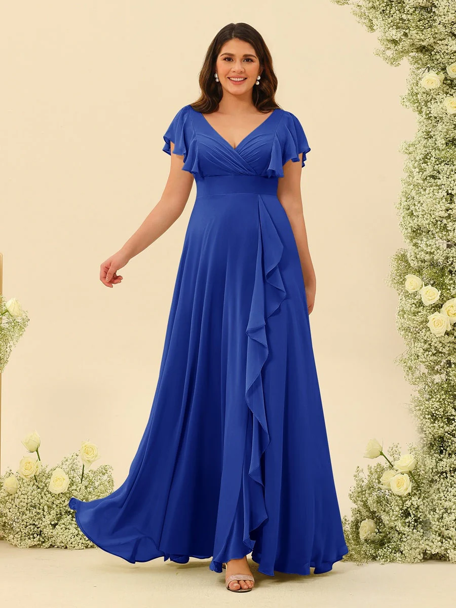 A-Line/Princess V-Neck Plus Size Bridesmaid Dresses with Ruffles - Image 50