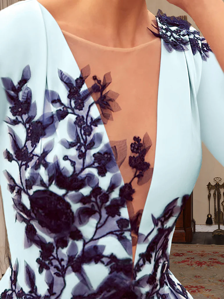 A-Line/Princess V-Neck Satin Mother of the Bride Dresses Lace Pleated 3/4 Sleeves Ankle-Length - Image 4