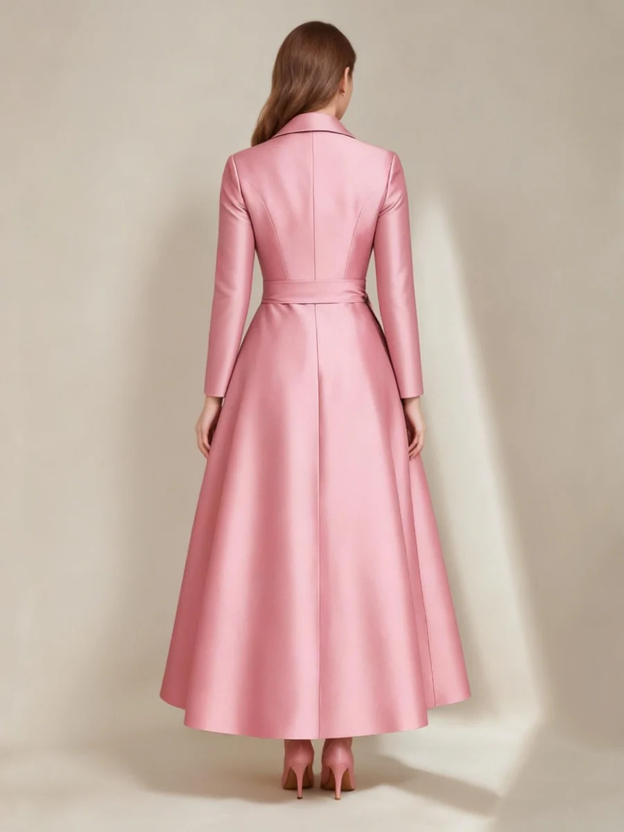 A-Line/Princess V-Neck Satin Mother of the Bride Dresses Long Sleeves Ankle-Length Bowknot - Image 2
