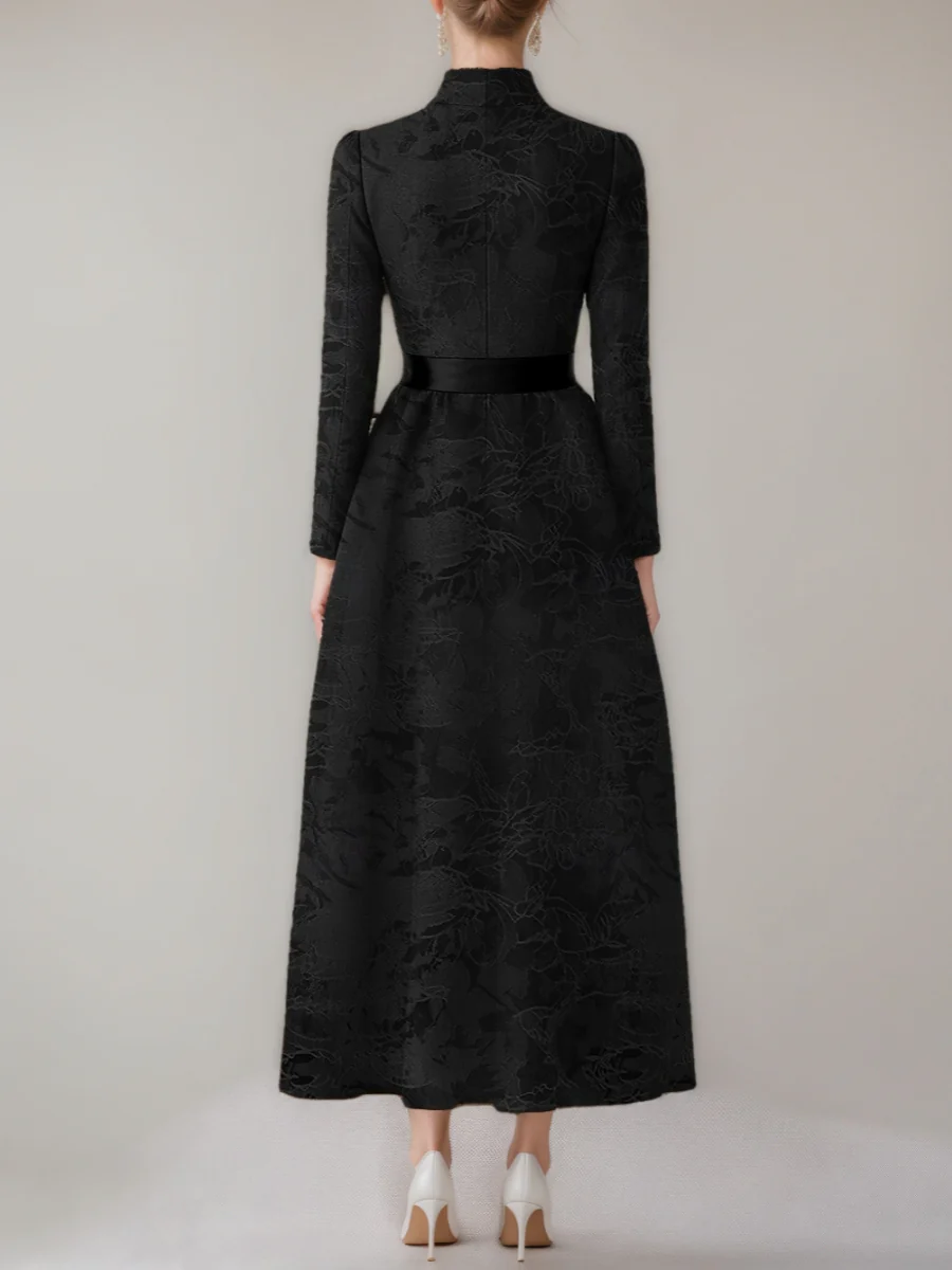 A-Line/Princess V-Neck Satin Mother of the Bride Dresses Long Sleeves Ankle-Length with Bow - Image 2