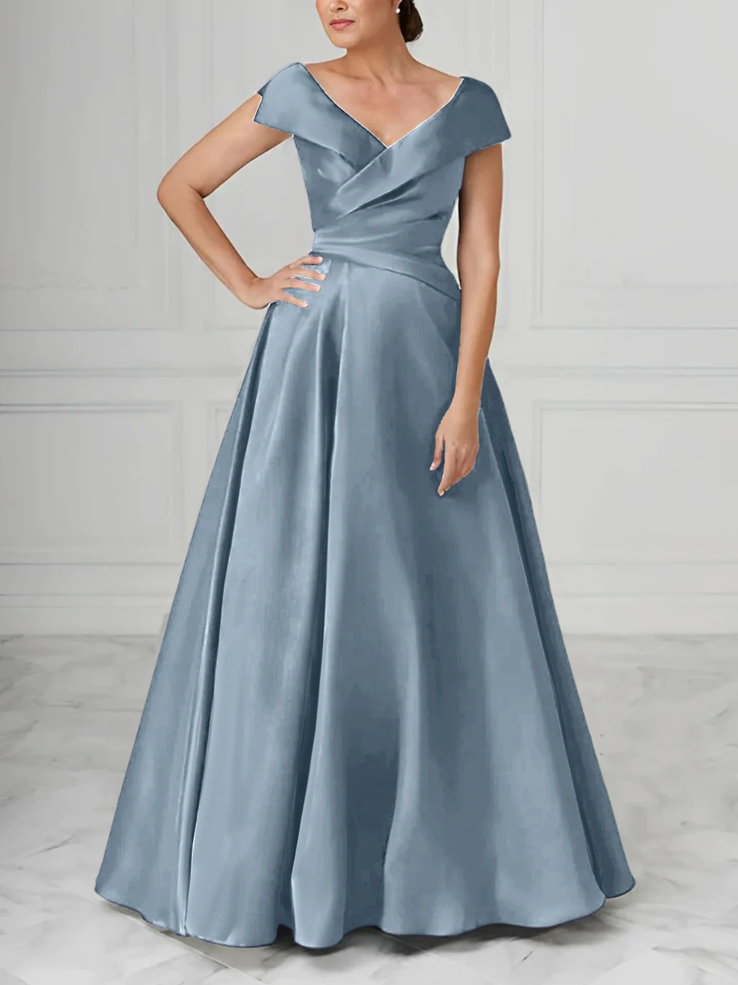 A-Line/Princess V-Neck Satin Mother of the Bride Dresses with Ruched - Image 14