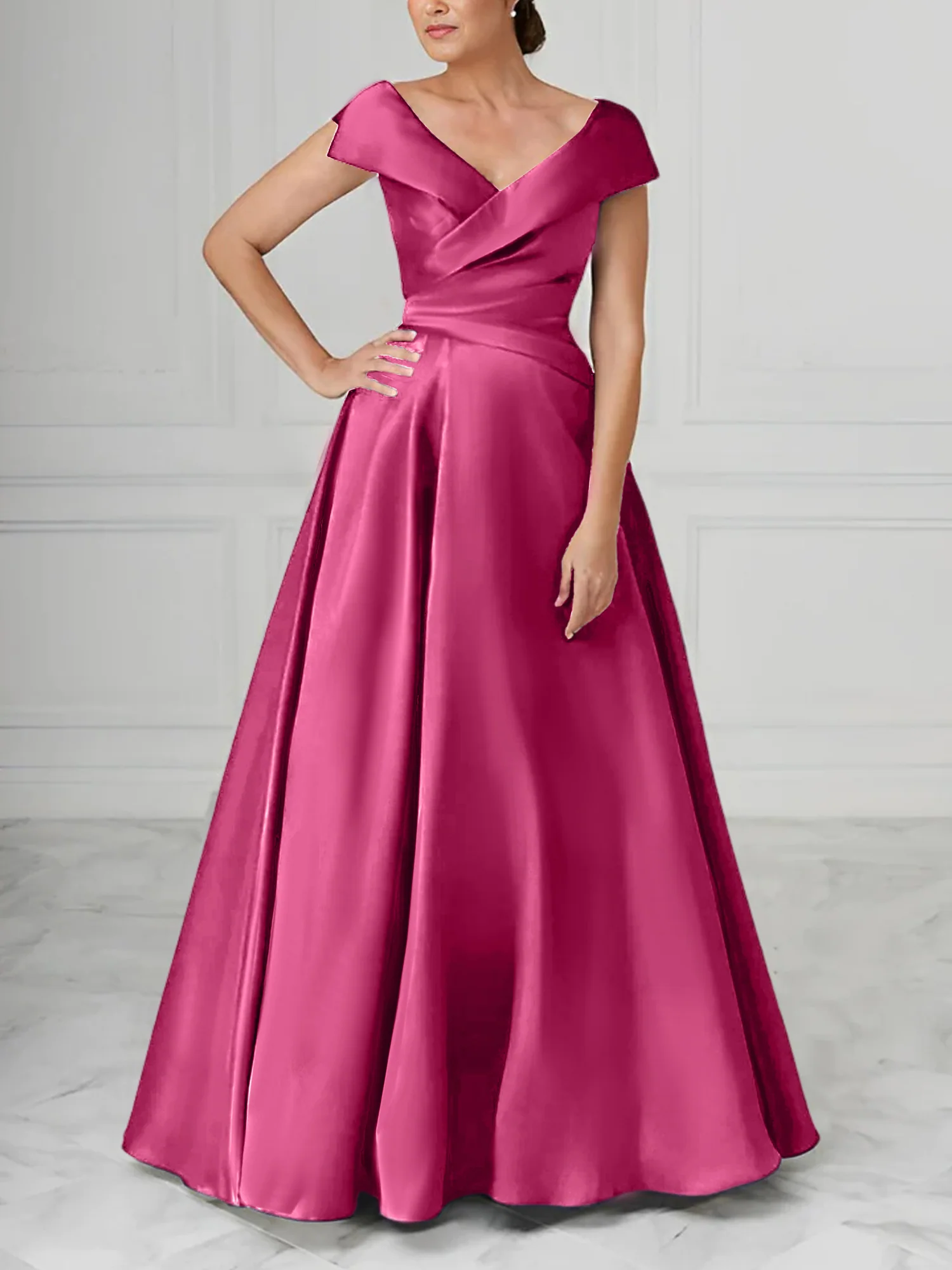 A-Line/Princess V-Neck Satin Mother of the Bride Dresses with Ruched - Image 26