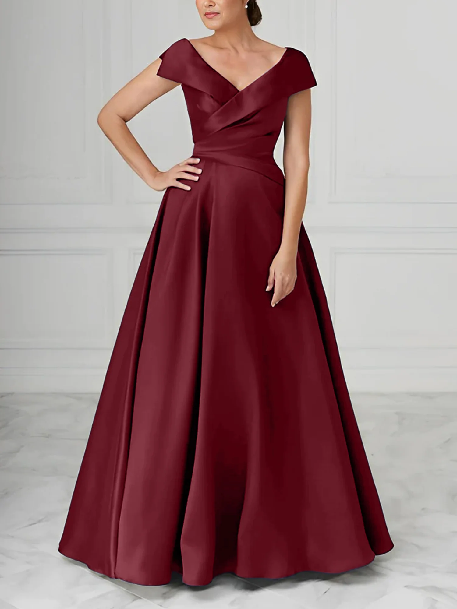 A-Line/Princess V-Neck Satin Mother of the Bride Dresses with Ruched - Image 29