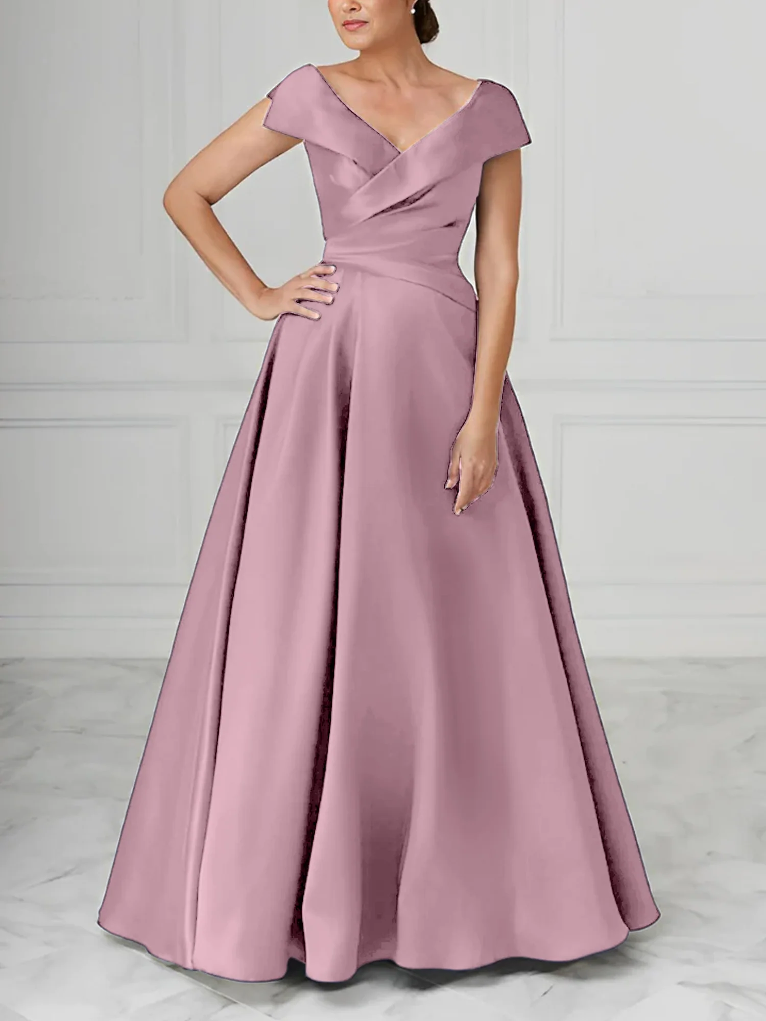 A-Line/Princess V-Neck Satin Mother of the Bride Dresses with Ruched - Image 36