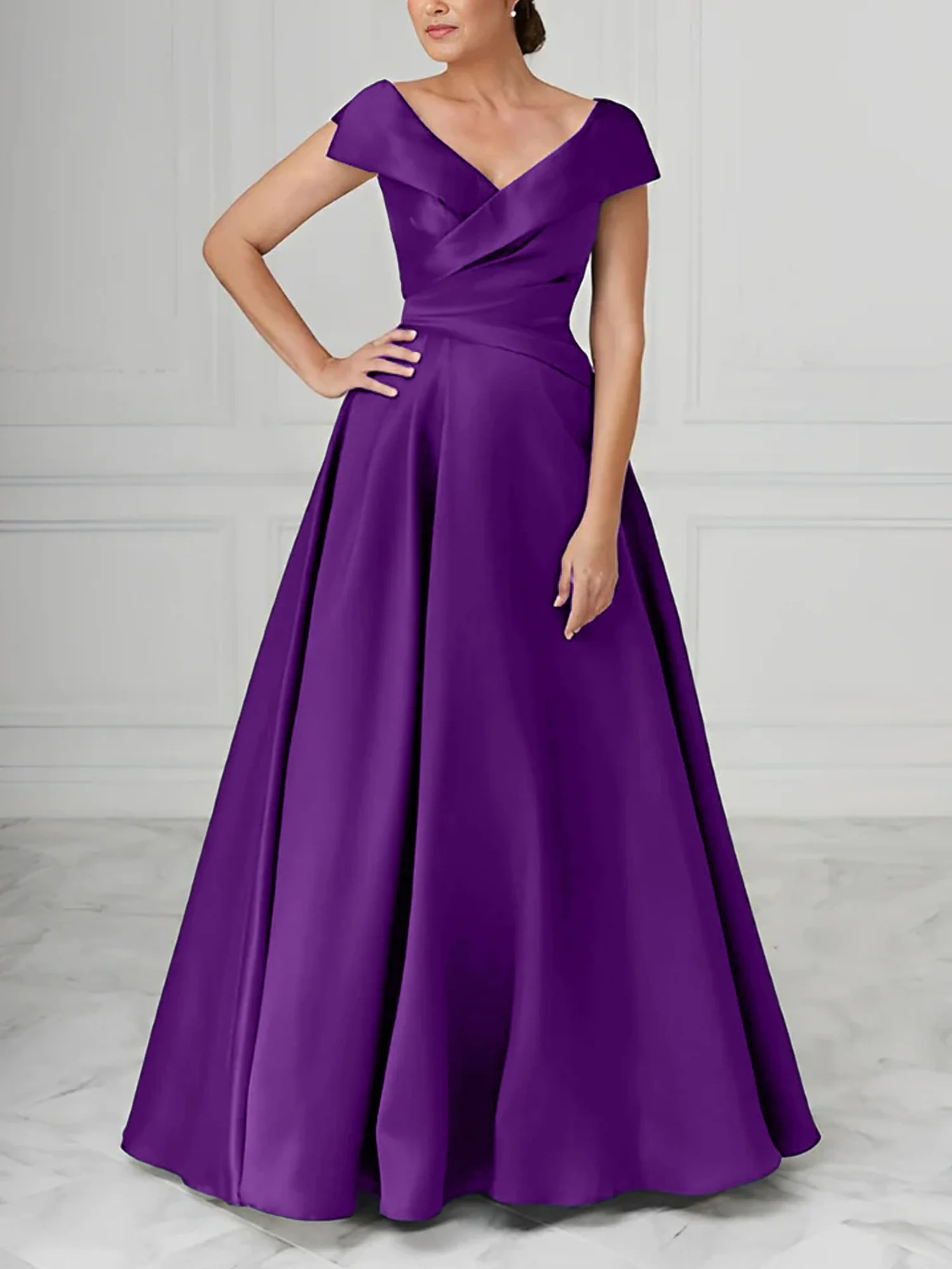 A-Line/Princess V-Neck Satin Mother of the Bride Dresses with Ruched - Image 51