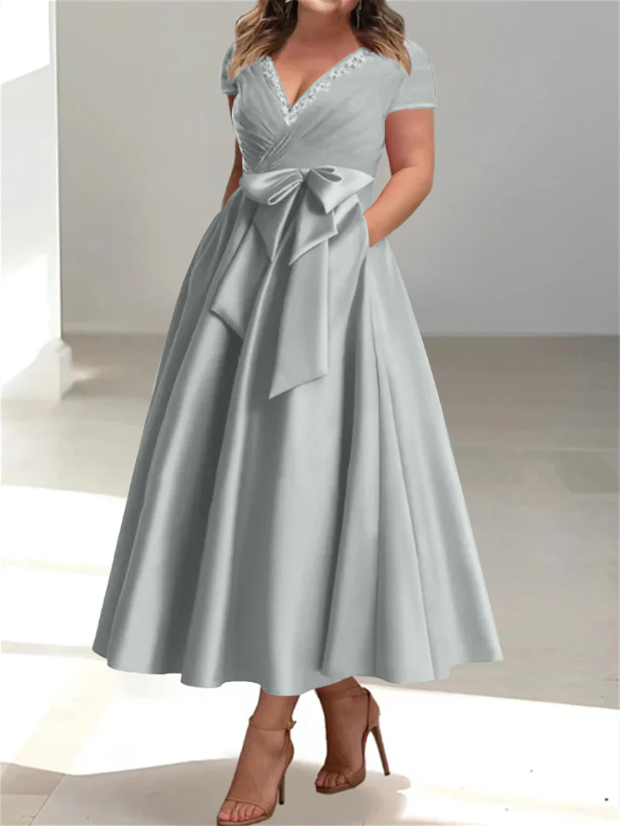 A-Line/Princess V-Neck Plus Size Mother of the Bride Dresses with Pockets & Ruffles - Image 47