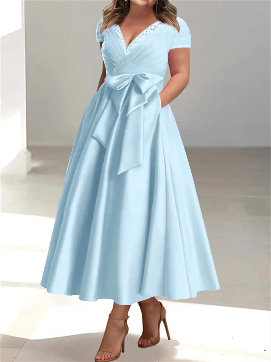 A-Line/Princess V-Neck Plus Size Mother of the Bride Dresses with Pockets & Ruffles - Image 48