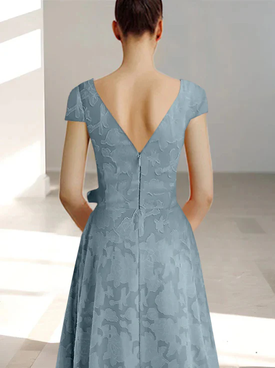 A-Line/Princess V-Neck Short Sleeves Ankle-Length Rose Lace Applique Mother of the Bride Dresses With Pockets & Ruffles - Image 2