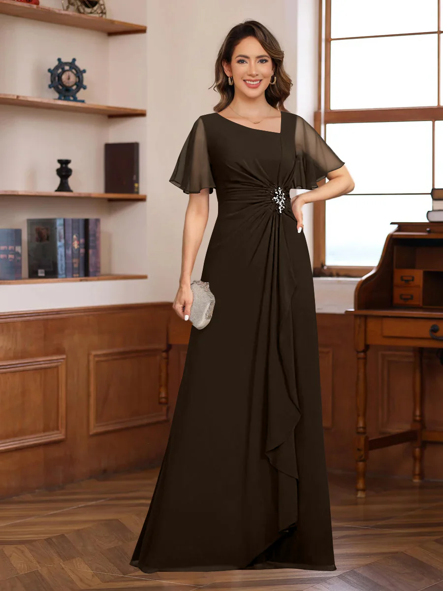 A-Line/Princess V-Neck Short Sleeves Chiffon Mother of the Bride & Groom Dresses with Appliques & Ruffles - Image 12