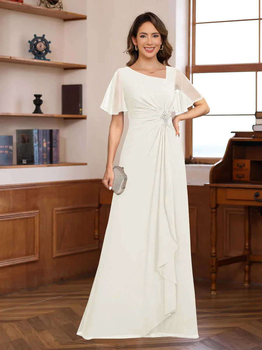 A-Line/Princess V-Neck Short Sleeves Chiffon Mother of the Bride & Groom Dresses with Appliques & Ruffles - Image 26