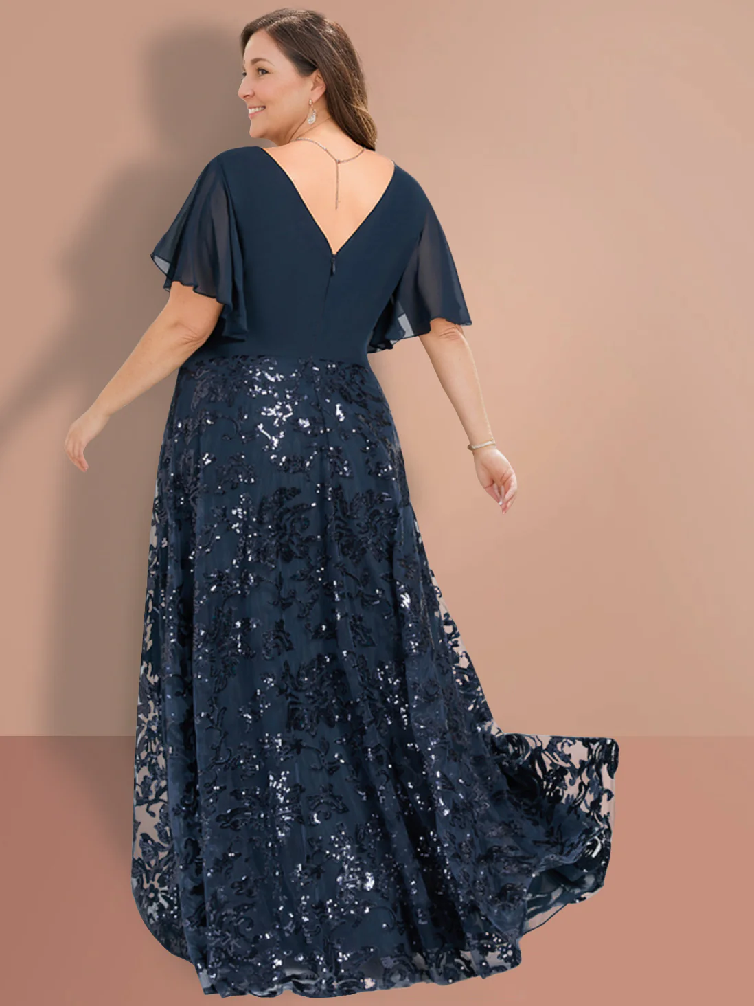 A-Line/Princess V-Neck Short Sleeves Floor-Length Mother Of The Bride Dresses with Sequins - Image 4