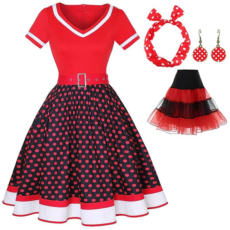 A-Line/Princess V-Neck Short Sleeves Knee-Length Halloween Performance Costumes Dress with Belt - Image 11