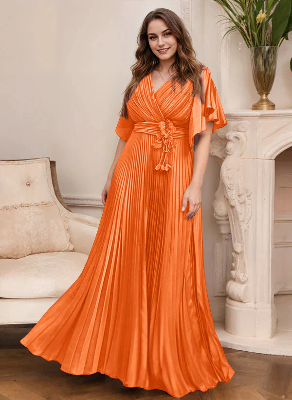 A-Line/Princess V-Neck Short Sleeves Mother of the Bride Dresses with Belt - Image 33