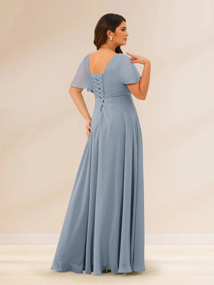 A-Line/Princess V-Neck Short Sleeves Plus Size Bridesmaid Dresses with Pockets - Image 2