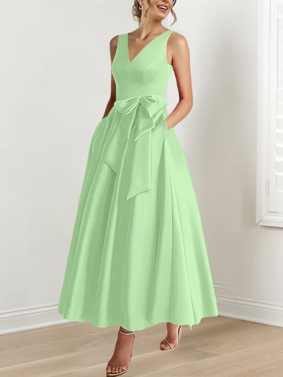 A-Line/Princess V-Neck Sleeveless Ankle-Length Mother of the Bride Dresses with Pockets & Ruffles - Image 19