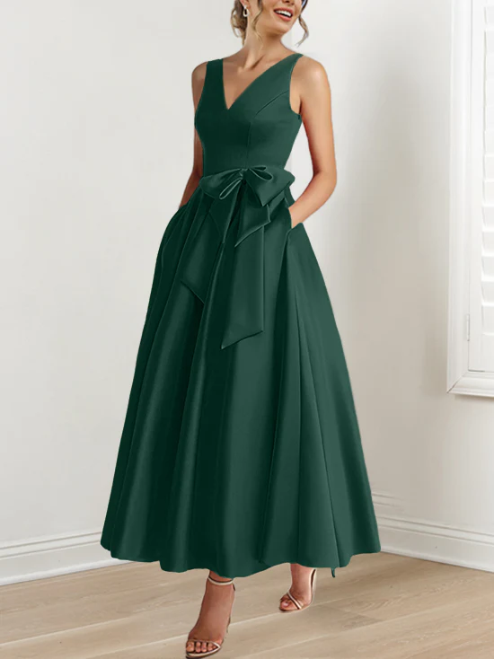 A-Line/Princess V-Neck Sleeveless Ankle-Length Mother of the Bride Dresses with Pockets & Ruffles - Image 25