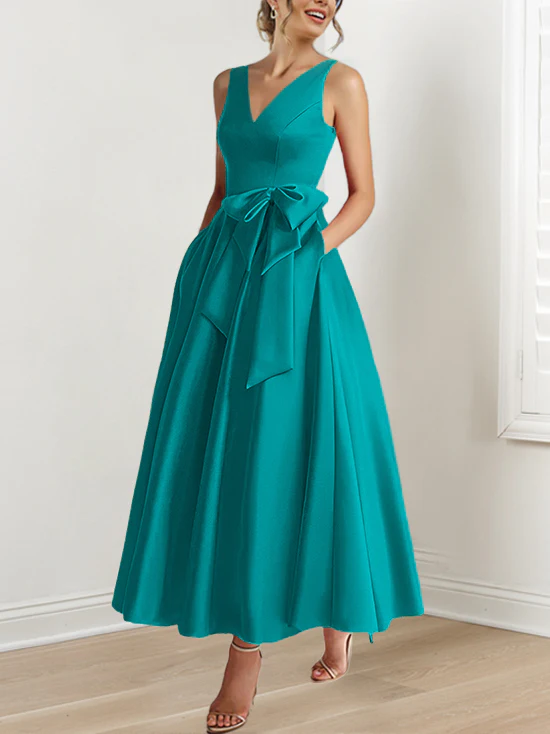A-Line/Princess V-Neck Sleeveless Ankle-Length Mother of the Bride Dresses with Pockets & Ruffles - Image 32