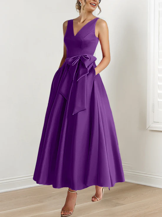 A-Line/Princess V-Neck Sleeveless Ankle-Length Mother of the Bride Dresses with Pockets & Ruffles - Image 50