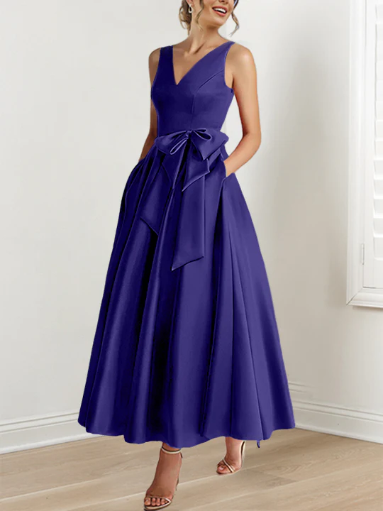 A-Line/Princess V-Neck Sleeveless Ankle-Length Mother of the Bride Dresses with Pockets & Ruffles - Image 53