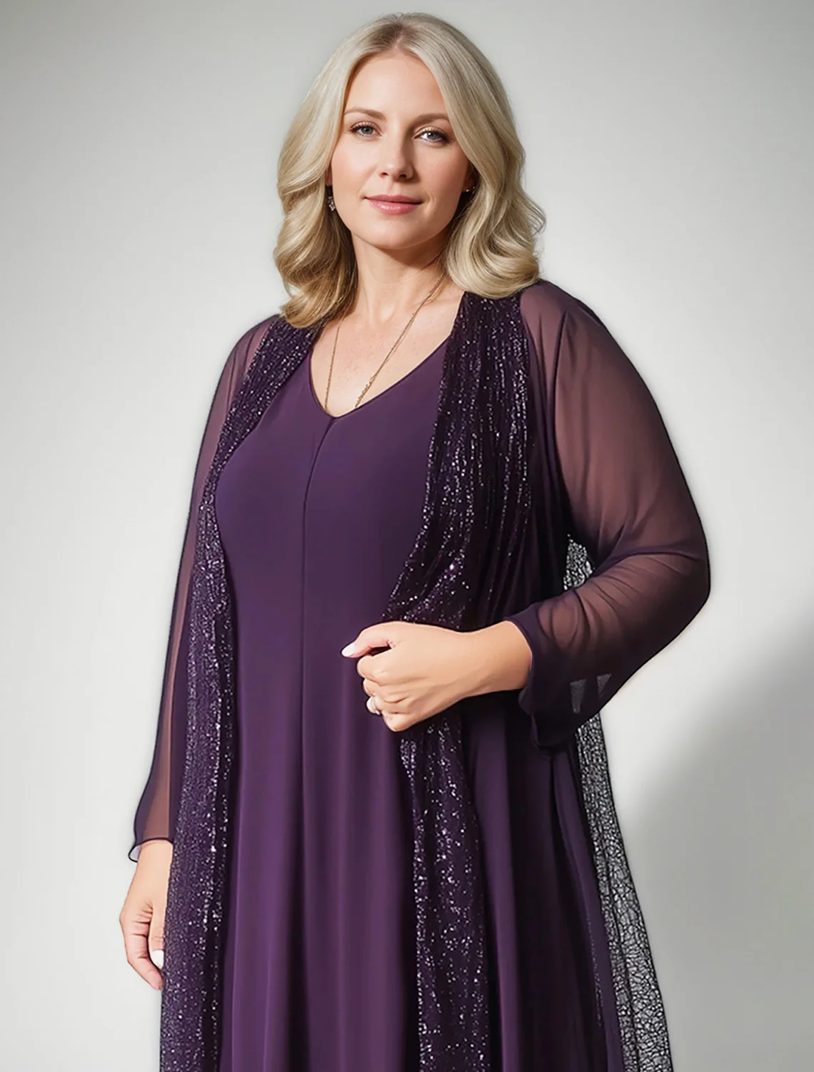 A-Line/Princess V-neck Sleeveless Asymmetrical Mother of the Bride Dresses with Sheer Sparkle Long Jacket - Image 2