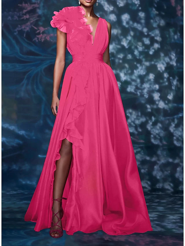 A-Line/Princess V Neck Sleeveless Floor-length Long Formal Evening Floar Dresses with Split Side - Image 18