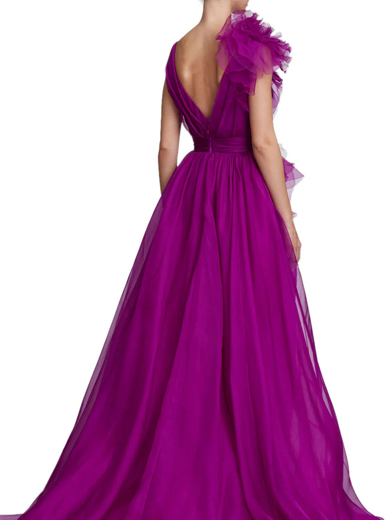 A-Line/Princess V Neck Sleeveless Floor-length Long Formal Evening Floar Dresses with Split Side - Image 2