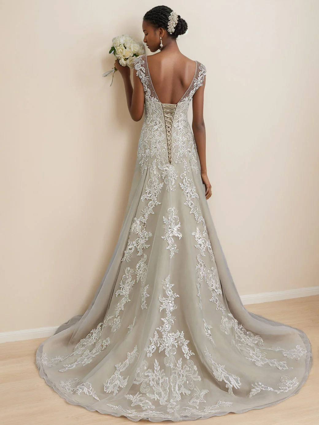 A-Line/Princess V-Neck Sleeveless Floor-Length Wedding Dress With Beading - Image 2